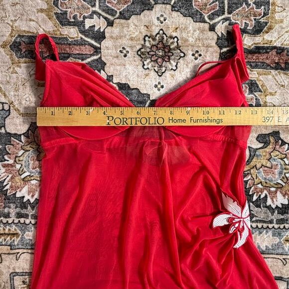 Vintage Victoria's Secret Red Lace Mesh Lingerie Dress Top Size 34B Small Y2k - Picture 8 of 8
